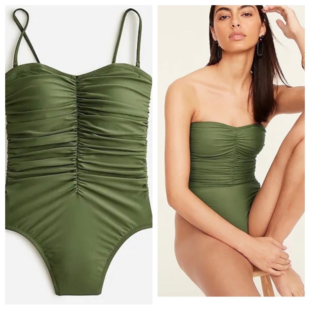 NWOT  J. Crew Ruched One Piece Swimsuit with Removable Straps Olive Gree…